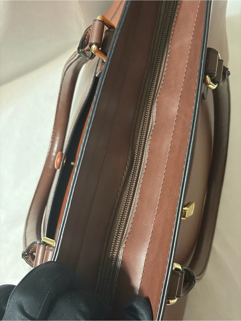 Susen Classic Brown Leather Brief Tote -